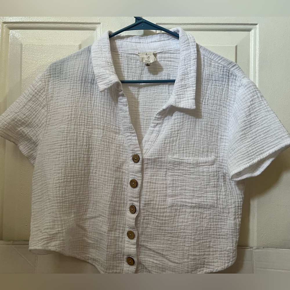 Joie White Gauze Button-Front Crop Shirt